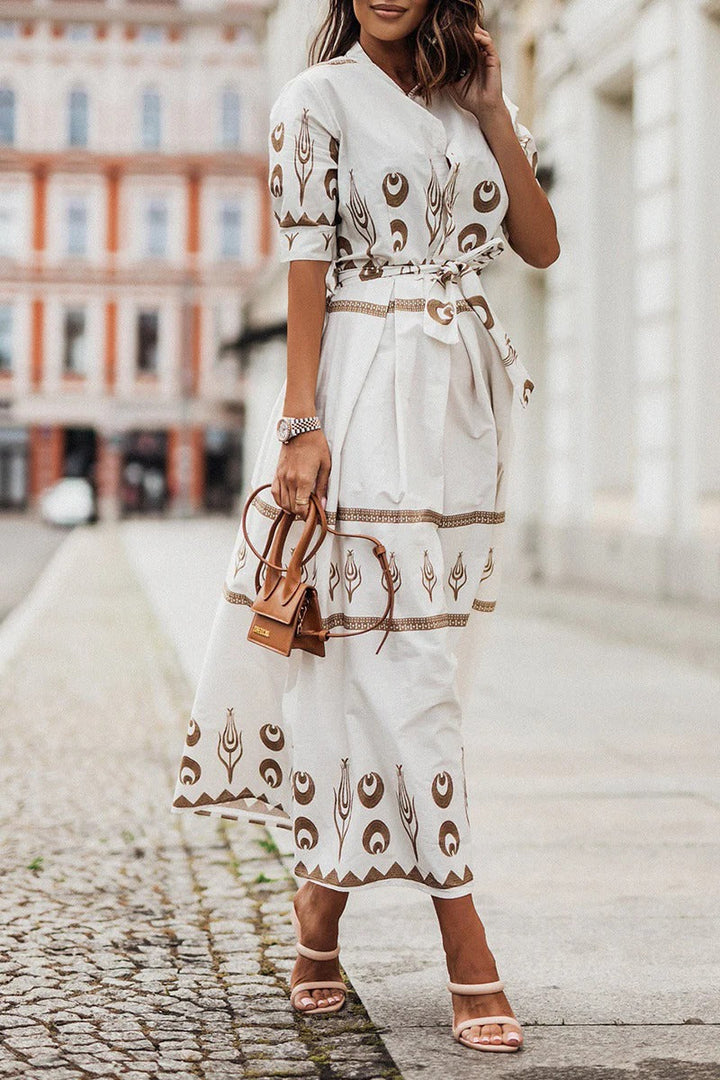 Annabelle | Sophisticated Geometric Printed Collared Midi Dress 4