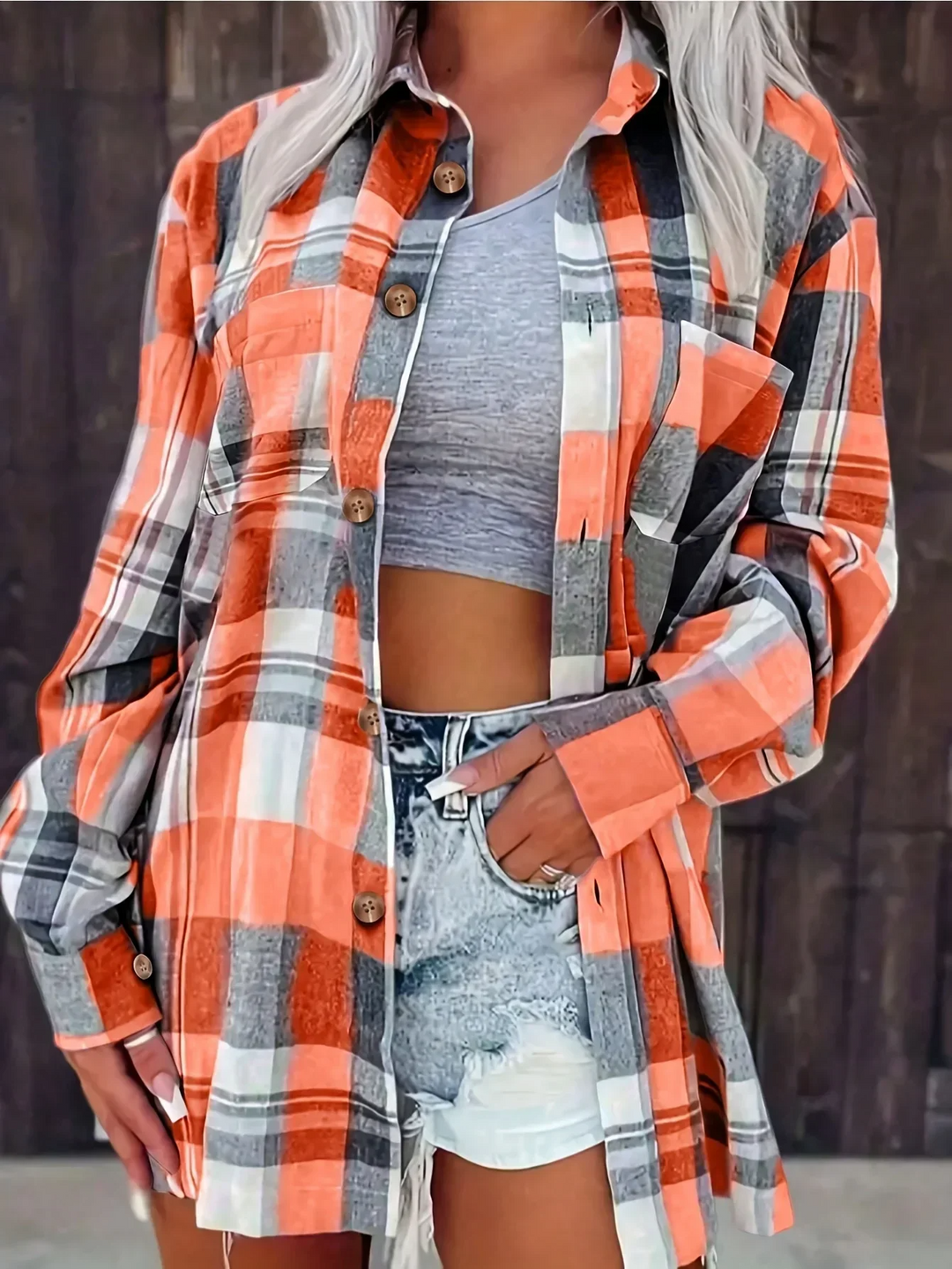 Arden | Oversized Plaid Flannel Button Shirt 10