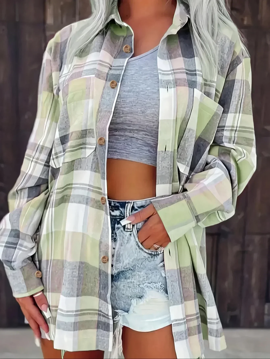 Arden | Oversized Plaid Flannel Button Shirt 9