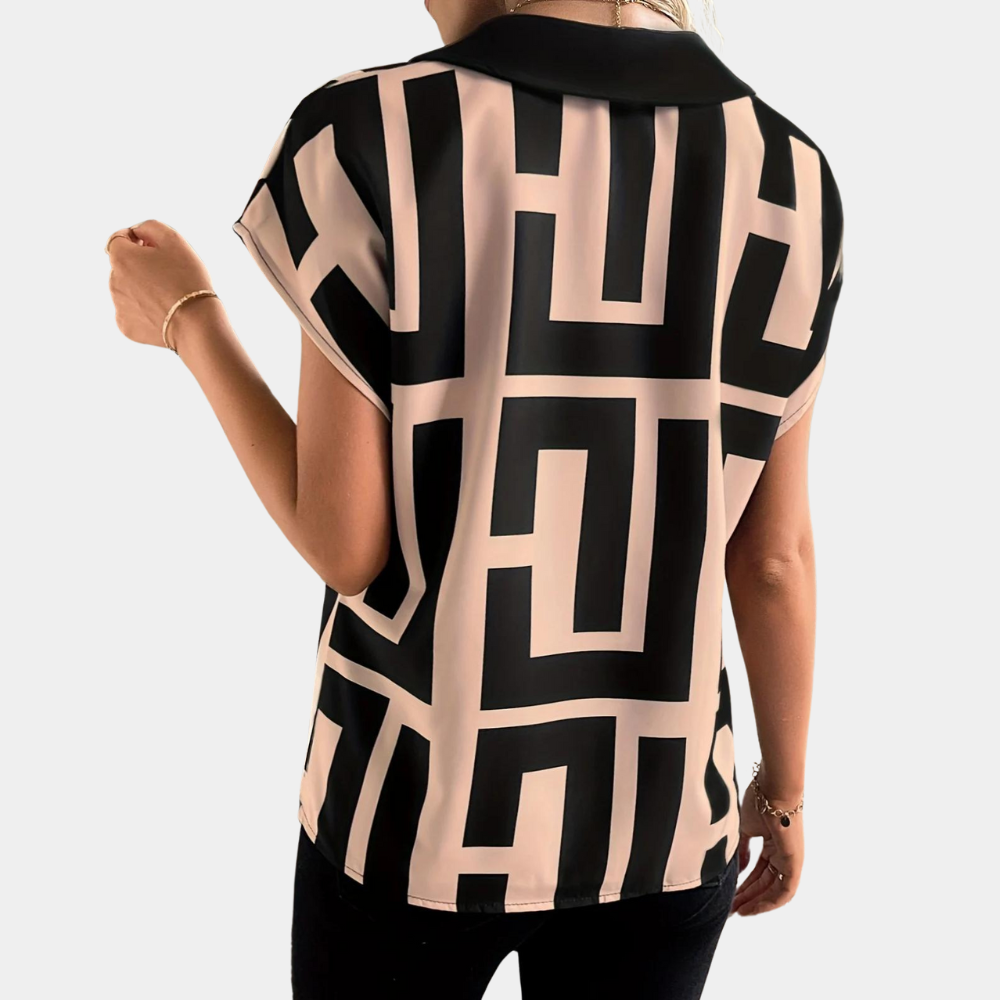 Aria | Geometric Graphic Print V-Neck Blouse 1