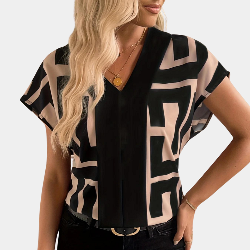 Aria | Geometric Graphic Print V-Neck Blouse 2