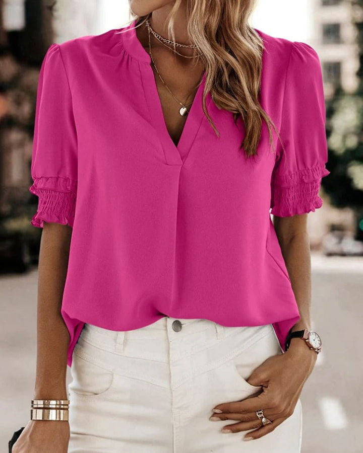 Aria | Premium Smocked Cuff V-Neck Blouse 0