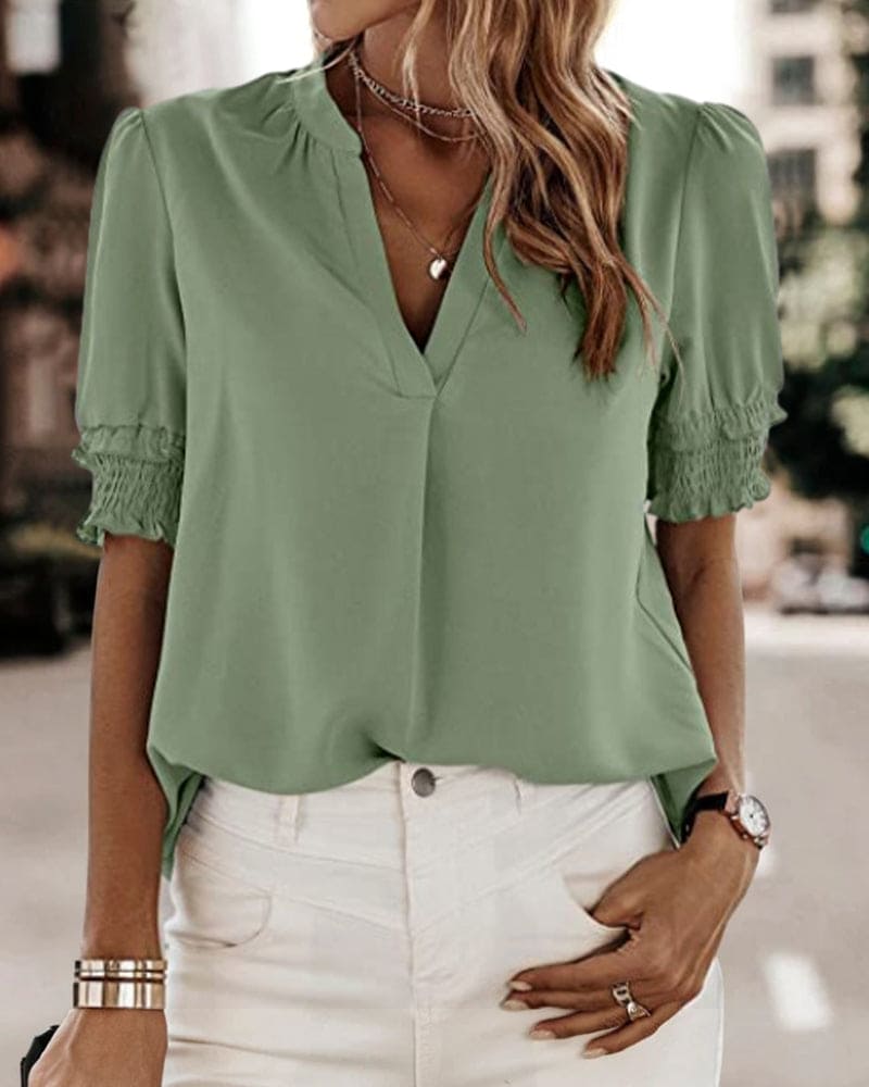 Aria | Premium Smocked Cuff V-Neck Blouse 4