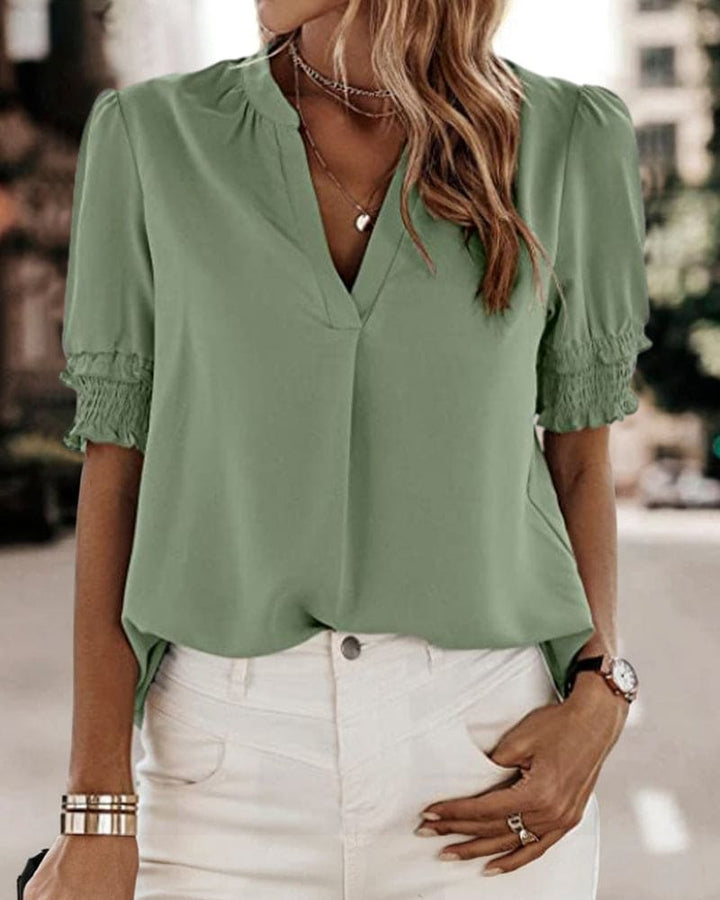 Aria | Premium Smocked Cuff V-Neck Blouse 4