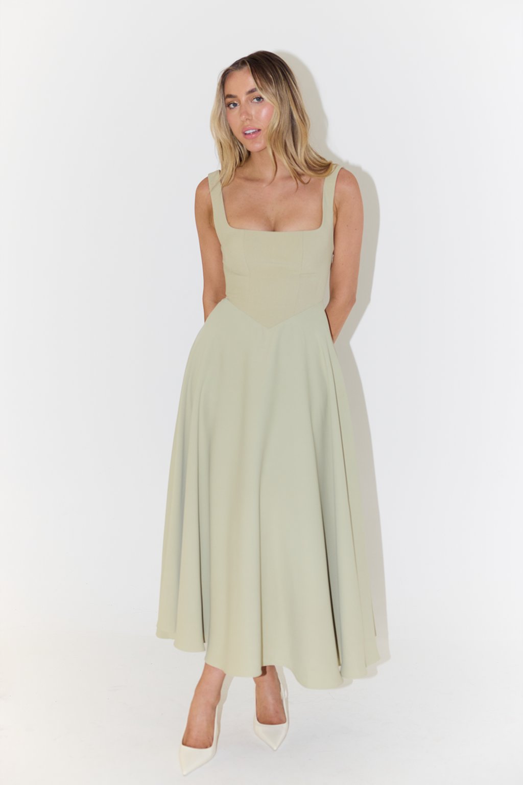 Aurelia | Elegant Square Neckline Sleeveless A-Line Midi Dress 8