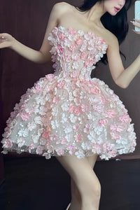Olivia | Strapless 3D Floral Mini Cocktail Dress