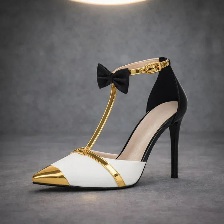 Ava | Elegant Bow-Detail Ankle Strap Stiletto Heels 7
