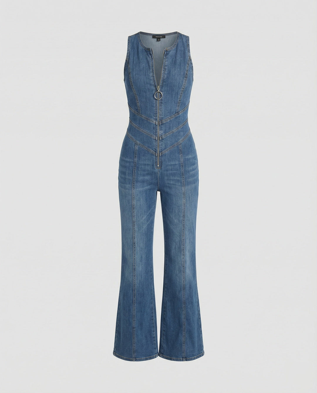 Ava | Retro Inspired Fitted Denim Flare Jumpsuit 1