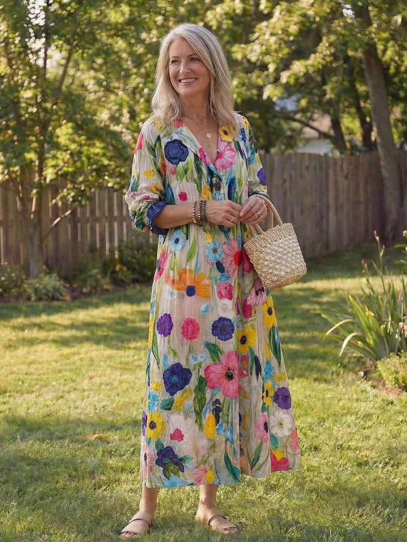 Ava | Vibrant Floral Button-Front Maxi Dress 8