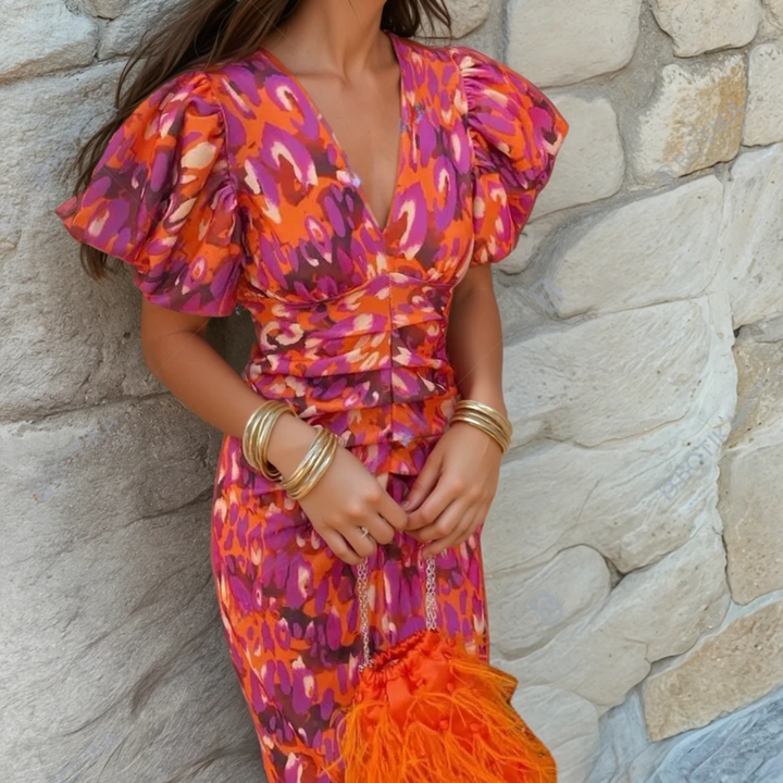 Aveline | Womens Dress Wedding Guest Flattering Fit Elegant Print 0