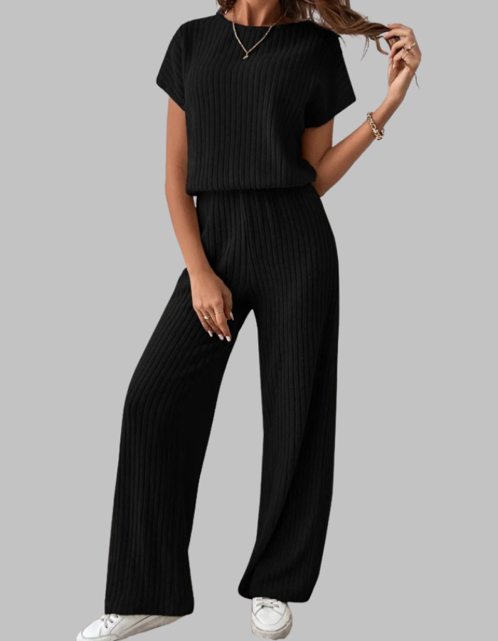 Barbara | Ribbed Two-Piece Wide-Leg Set 0