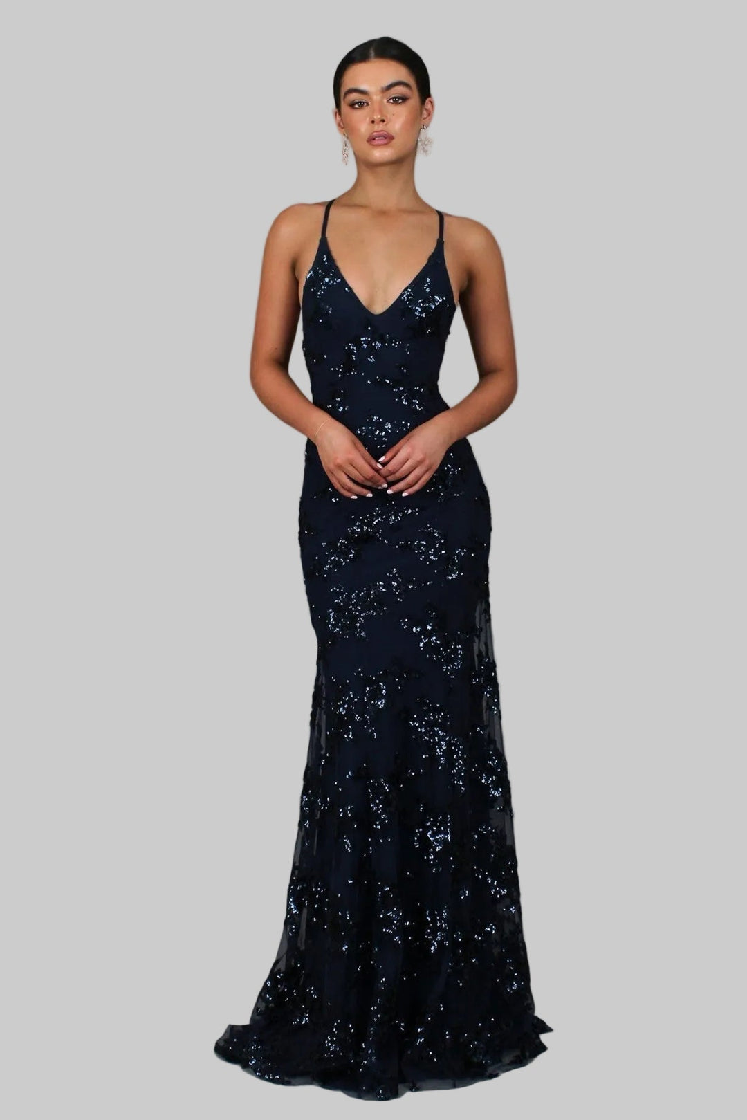 Bella Luxe | Elegant V-Neck Sequin Maxi Dress for Women 0