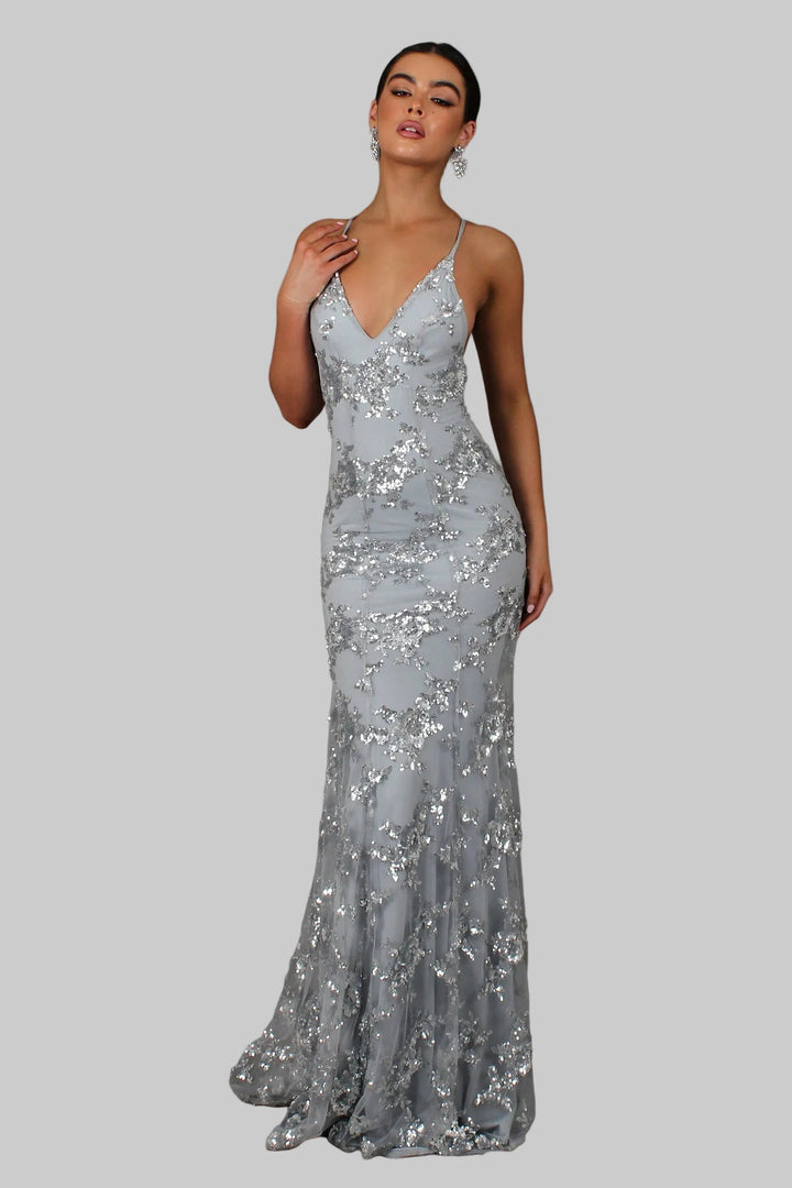 Bella Luxe | Elegant V-Neck Sequin Maxi Dress for Women 2