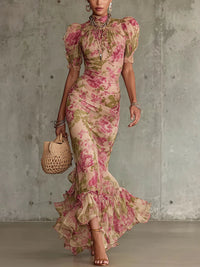 Patricia | Elegantes Maxikleid mit Blumenmuster und Ärmeln für Damen