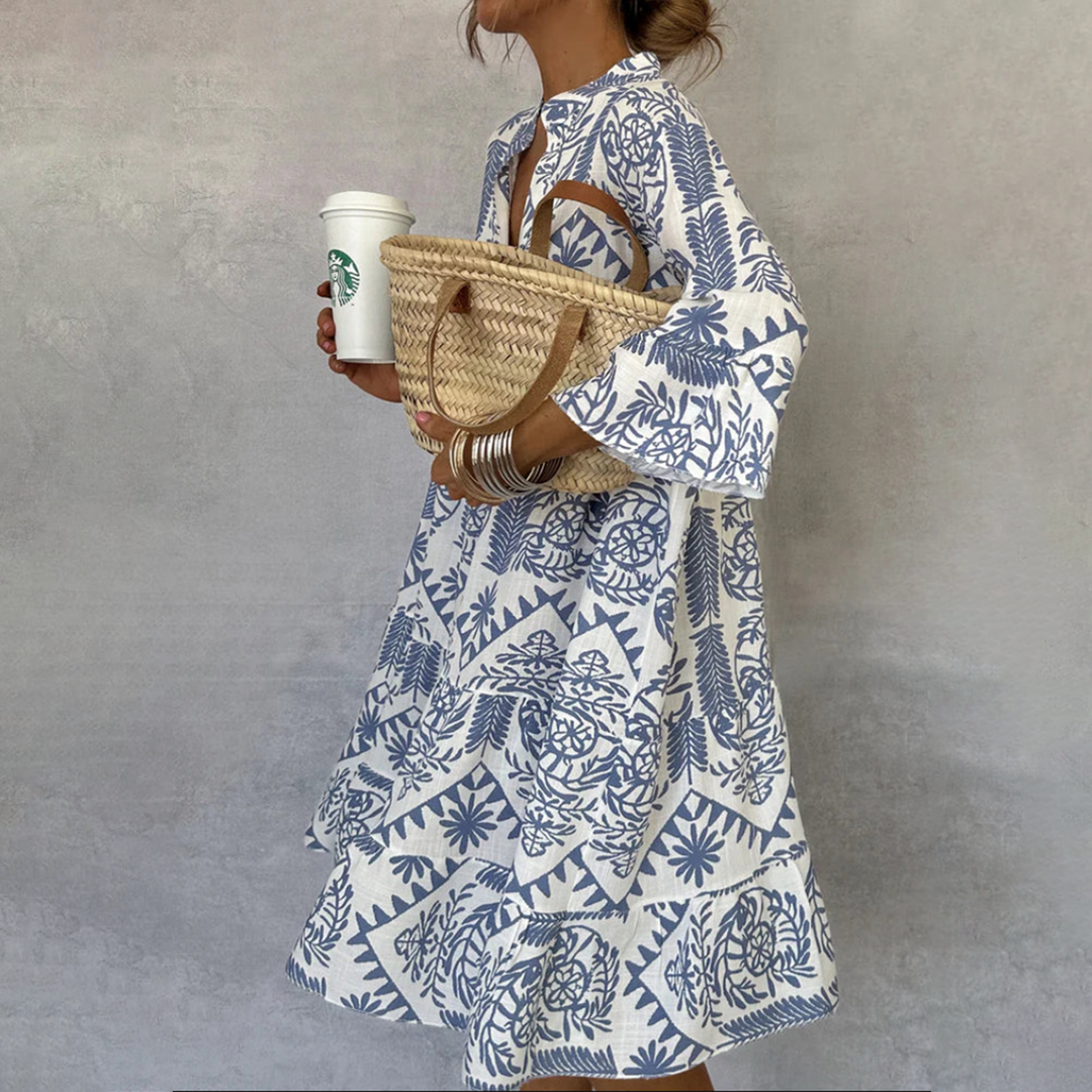 Bethany | Effortless Patterned Long Sleeve Mini Dress 0