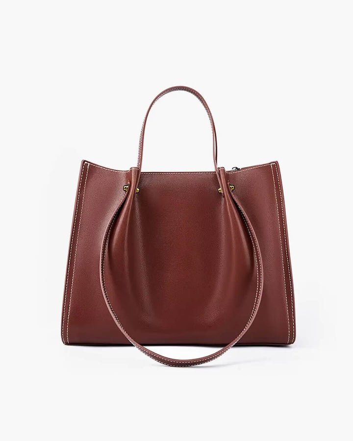 Beverly | Minimalist Contrast-Stitch Vegan Leather Tote Bag 3