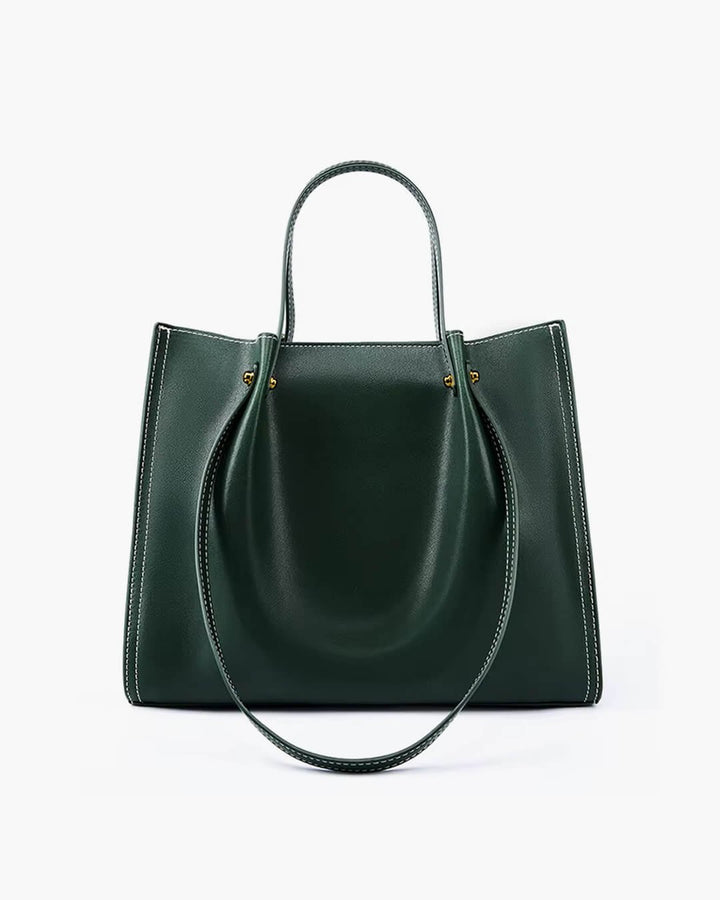 Beverly | Minimalist Contrast-Stitch Vegan Leather Tote Bag 4