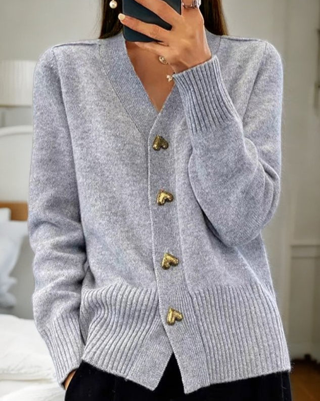Brooke | Cardigan Sweater Heart Button Soft Elegant Fit 0