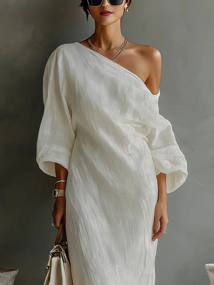 Camila | Elegant And Contemporary One-Shoulder Linen Maxi Dress 1