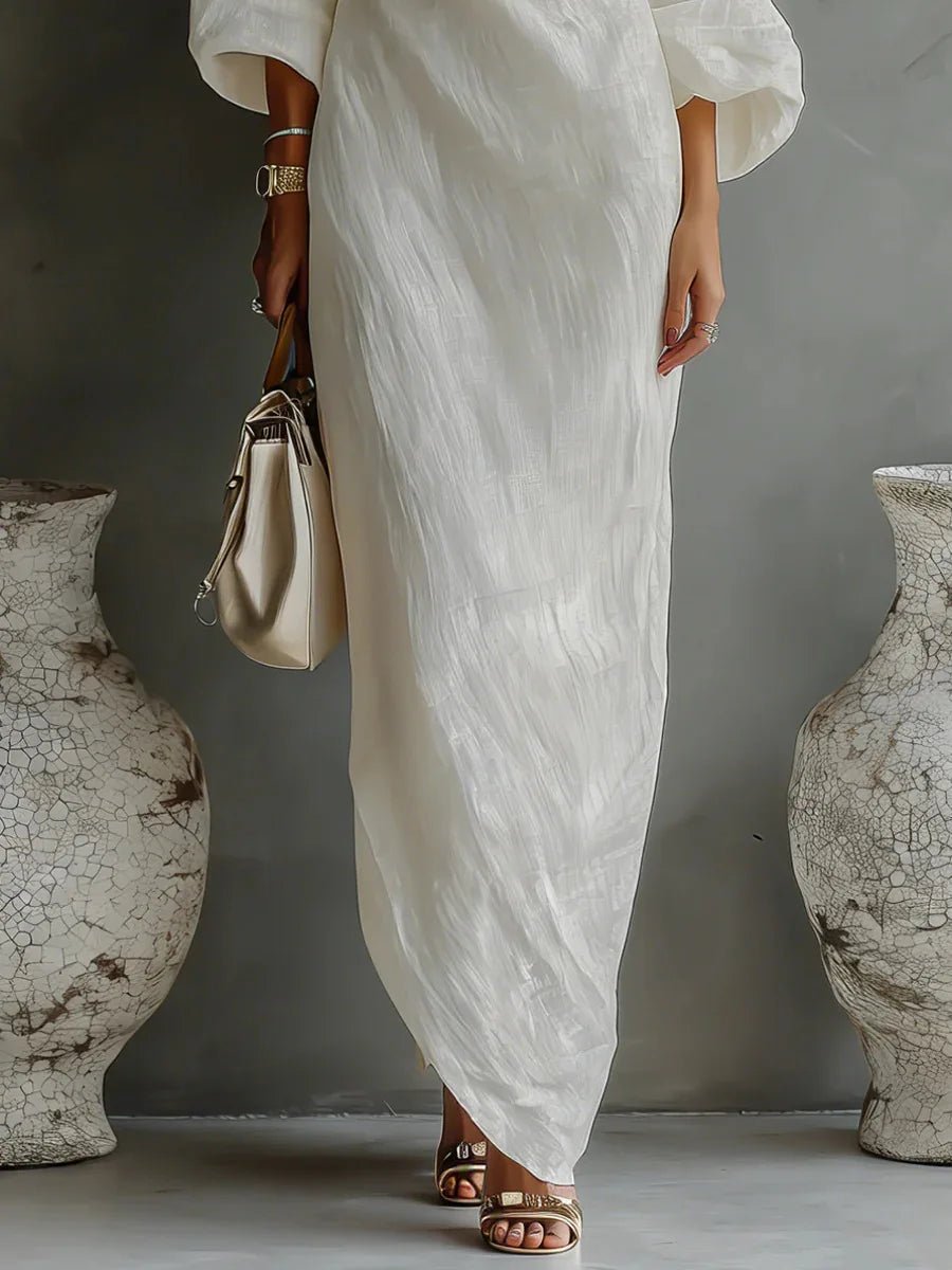 Camila | Elegant And Contemporary One-Shoulder Linen Maxi Dress 3