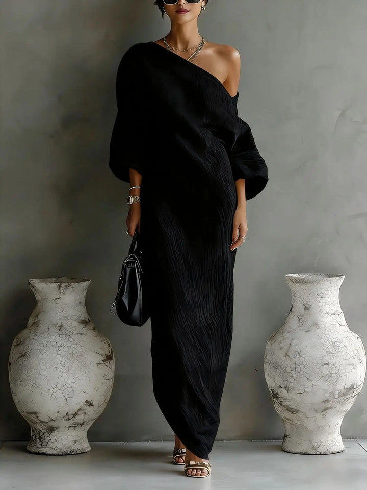 Camila | Elegant And Contemporary One-Shoulder Linen Maxi Dress 6