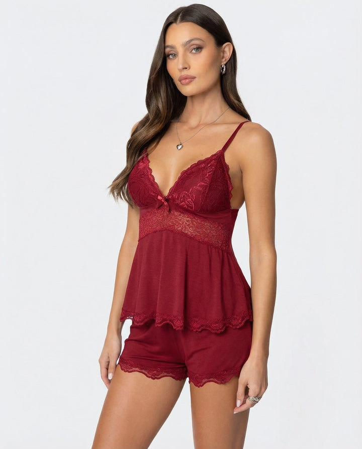 Camila | Elegant Lace Trim Camisole and Shorts Set 8