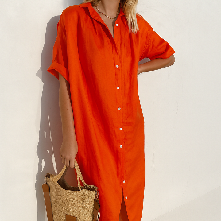 Carmen | Classic Button Down Relaxed Midi Shirt Dress 4