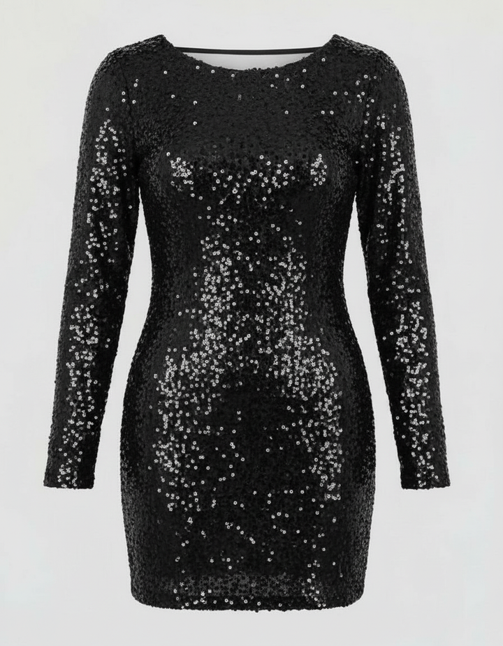 Carter | Dazzling Open-Back Black Dress – Elegant, Sequined Cocktail Mini Dress for Evening Glamour 6