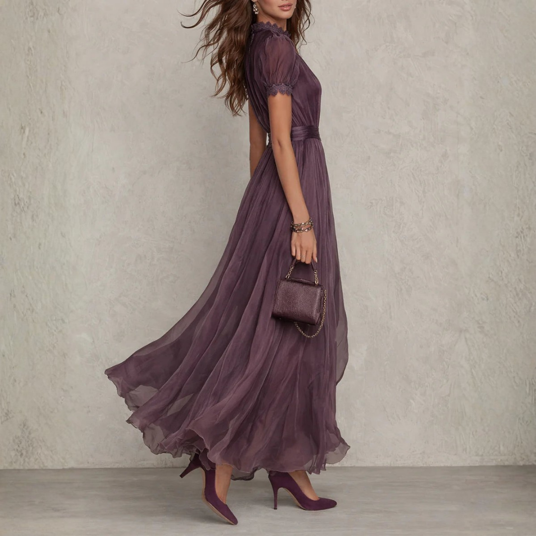 Celeste | Elegant Lace Trim Chiffon Maxi Dress 2