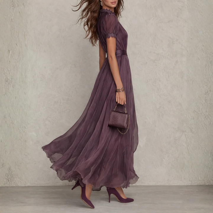 Celeste | Elegant Lace Trim Chiffon Maxi Dress 2