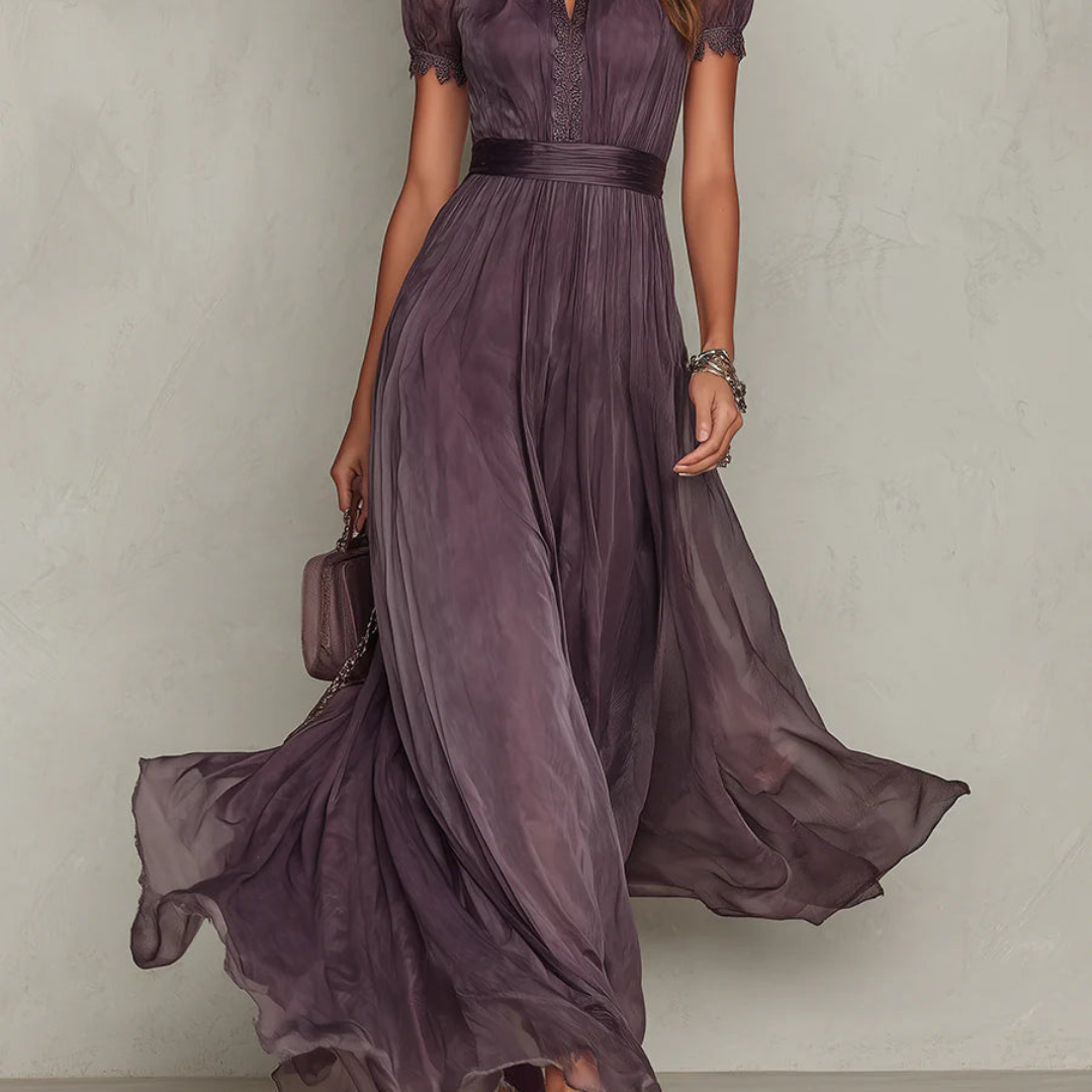 Celeste | Elegant Lace Trim Chiffon Maxi Dress 3