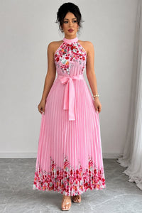 Aria | Abito midi plissettato con stampa floreale e collo all'americana da donna