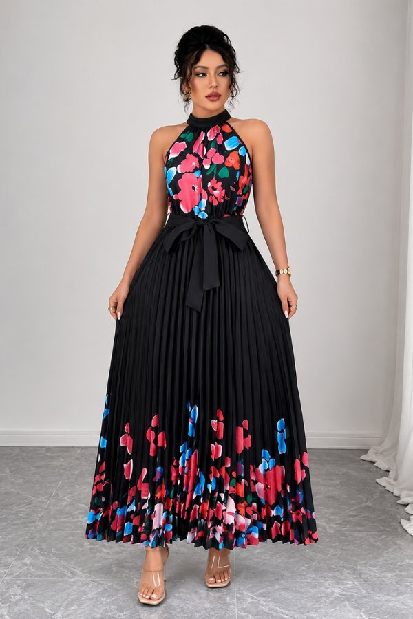 Charlie | Floral Pleated Halter Midi Dress 10