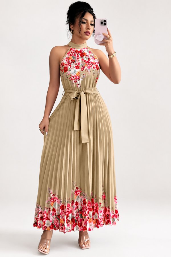 Charlie | Floral Pleated Halter Midi Dress 17