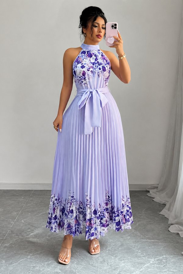 Charlie | Floral Pleated Halter Midi Dress 4