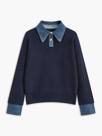Sophie | Maglione Polo in Maglia con Colletto in Denim, Elegante e Confortevole