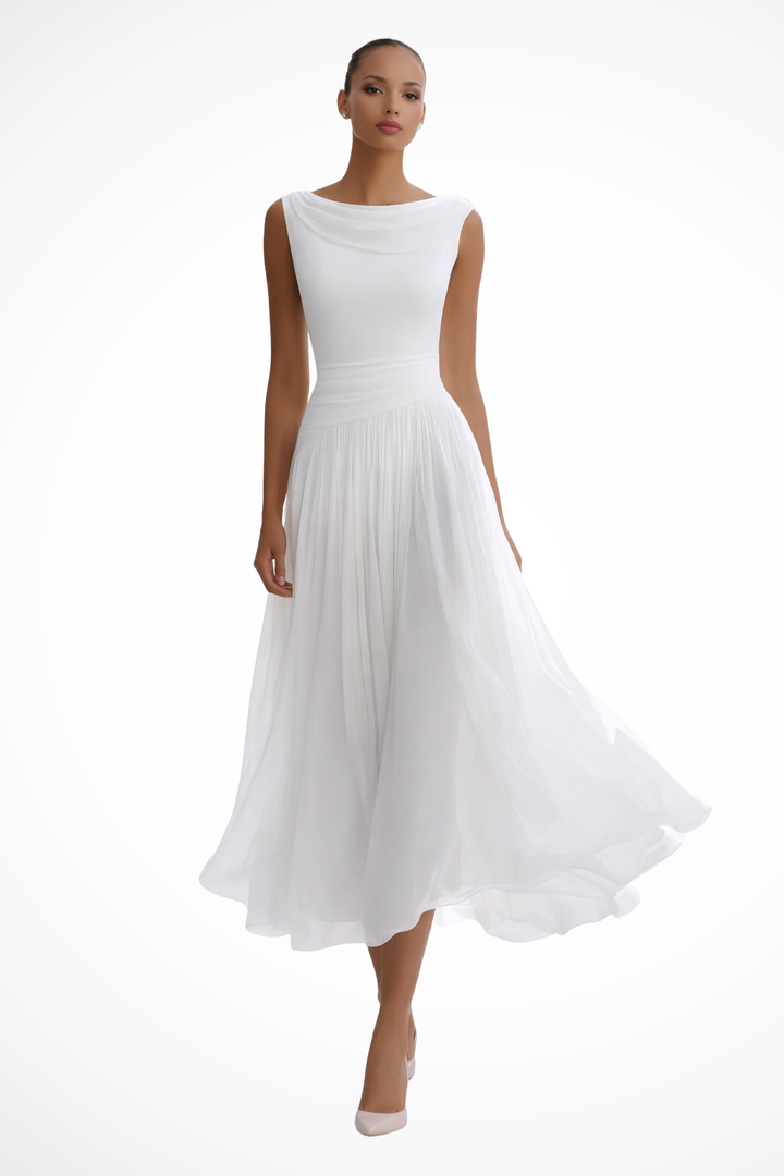 Charlotte | Elegant And Flowing Sleeveless Pleated Midi Dress 0