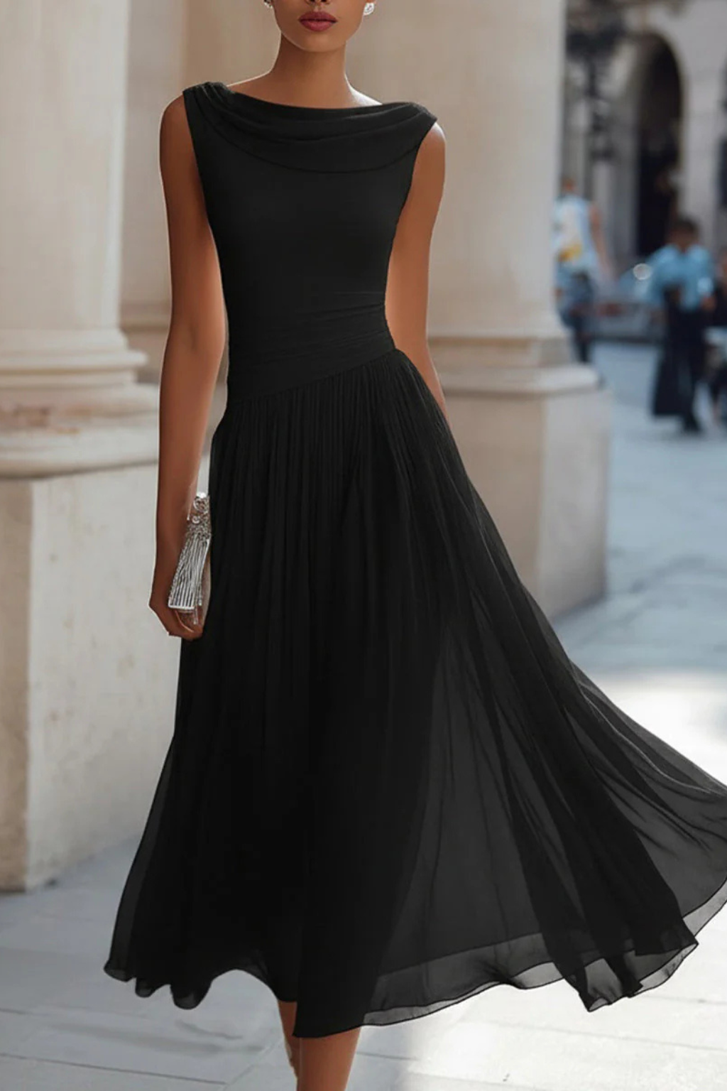 Charlotte | Elegant And Flowing Sleeveless Pleated Midi Dress 7