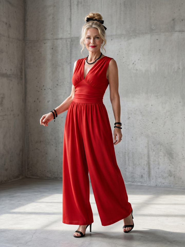 Charlotte | Elegant Deep V-Neck Jumpsuit with Wide-Leg Design 0