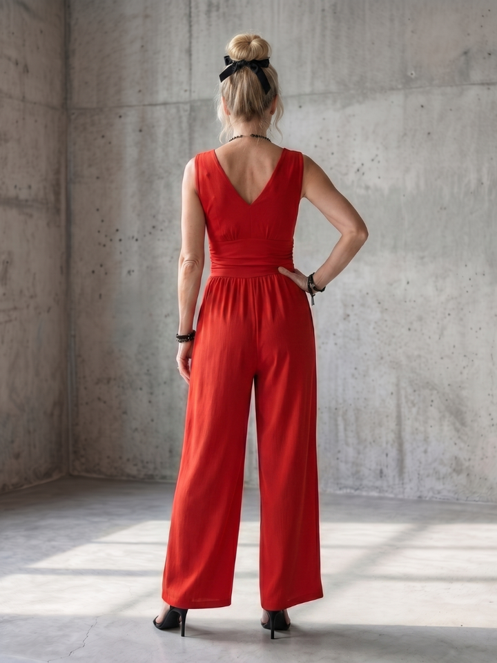 Charlotte | Elegant Deep V-Neck Jumpsuit with Wide-Leg Design 3