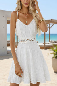 Mia | Floral Lace-Waist Spaghetti Strap Mini Cocktail Dress