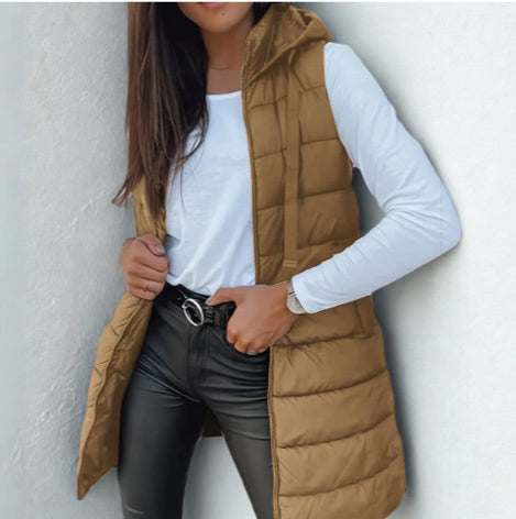 Chloe | Lightweight Hooded Long Puffer Vest 1