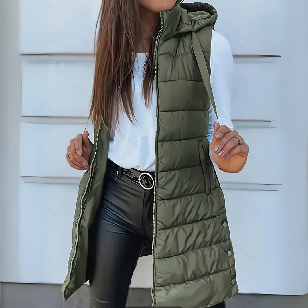 Chloe | Lightweight Hooded Long Puffer Vest 3