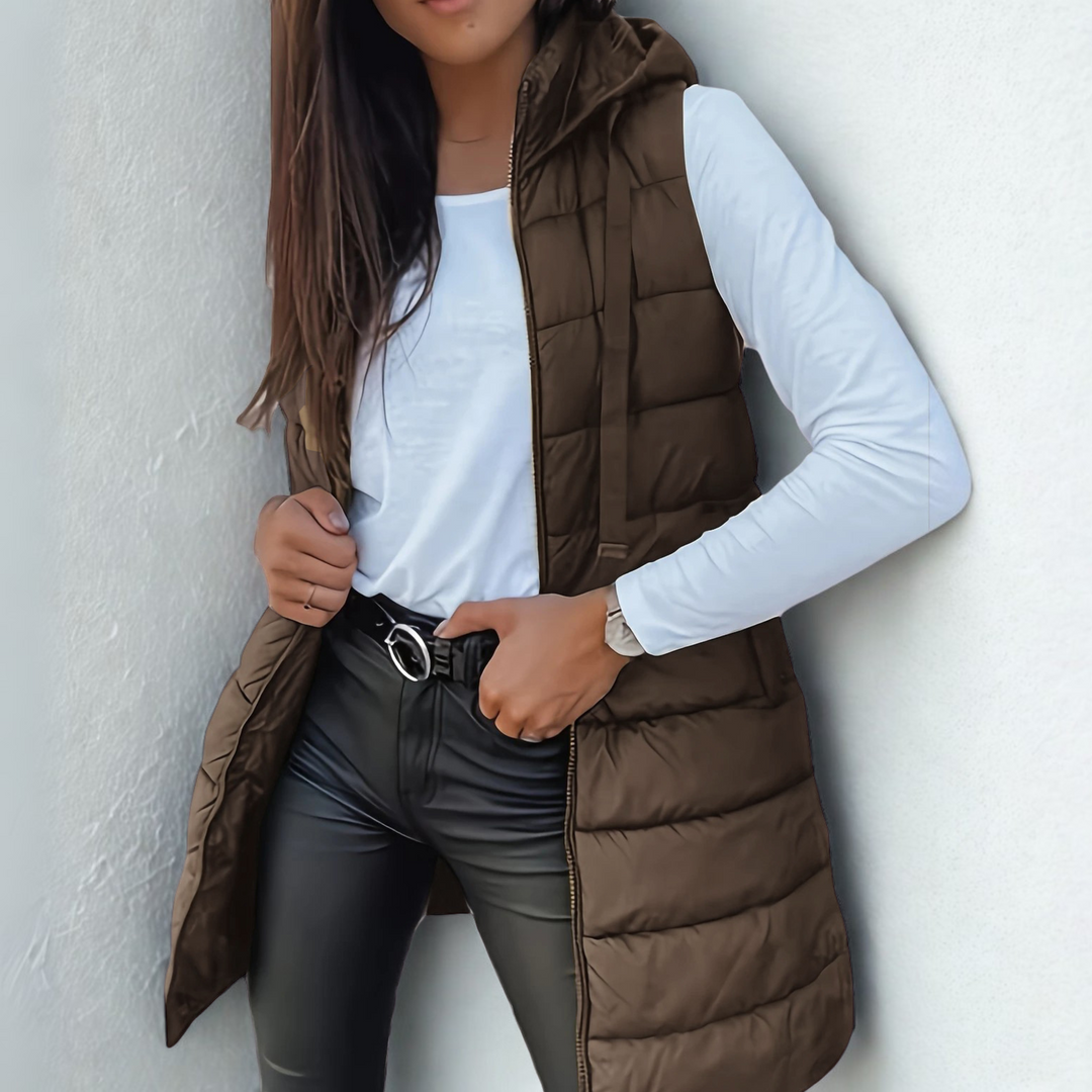 Chloe | Lightweight Hooded Long Puffer Vest 8