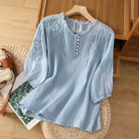 Emery | Blusa con collo arricciato e ricamo floreale