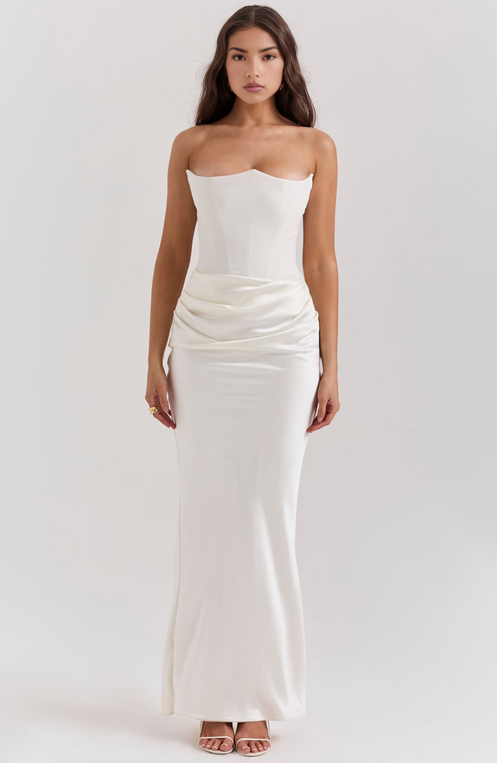 Clara | Lace Wedding Guest Dress Strapless Elegant Formal Fit 4