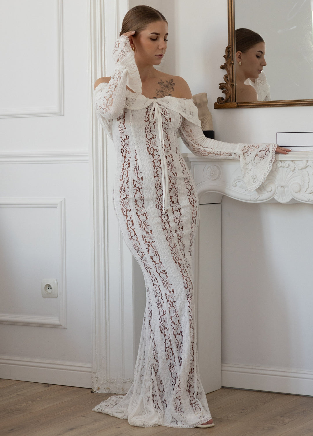 Clarisse | Elegant Lace White Maxi Dress for Women 0