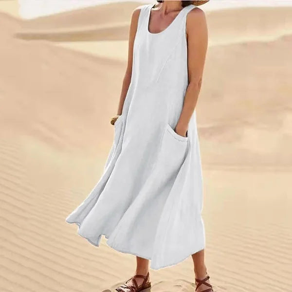 Dahlia | White Linen Dress – Elegant, Breathable & Voluminous 3