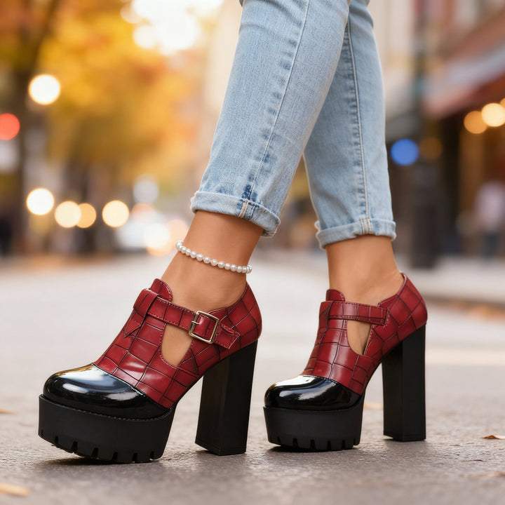 Delaine | Women's Pumps Platform Block Heel Vintage Charm Stylish Fit 0