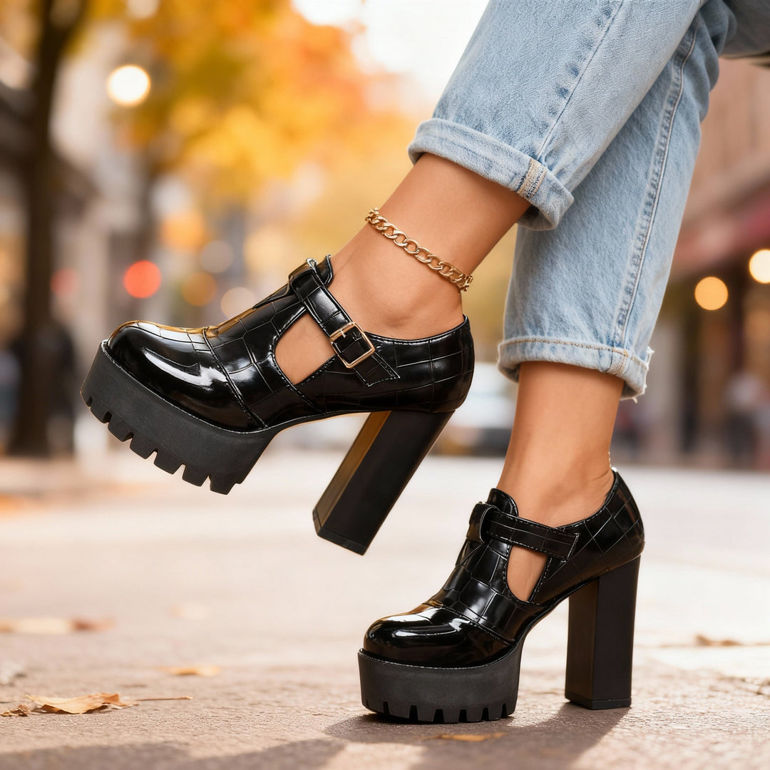 Delaine | Women's Pumps Platform Block Heel Vintage Charm Stylish Fit 9